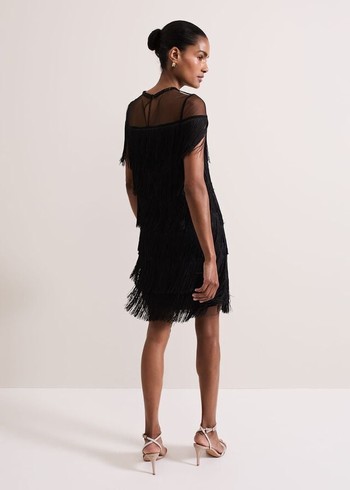 Phase Eight Viola Fringe Dress Black USA | 4235791-RJ